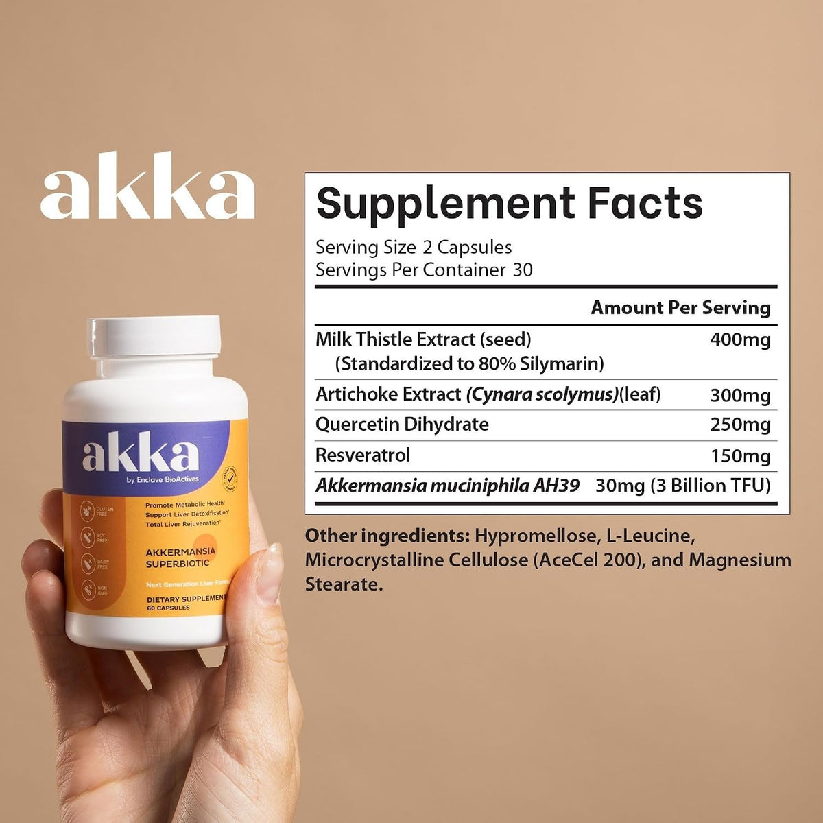 AKKA Akkermansia Probiotic, Liver Cleanse, Detox & Repair, Non-GMO 60 Caps